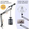 imageCAHAYA 2 in 1 Microphone Arm Stand and Phone Stand with Pop Filter 2 Mic Clip and 38quot to 58quot Adapter Heavy Duty Adjustable Suspension Boom Scissor Microphone Stand for Blue Yeti Snowball CY02631