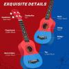 imageCAHAYA 21Inch Cartoonthemed Mahogany Soprano Ukulele Beginner Kit with Gig Bag Colorful Strap and Fretboard StickersPerfect for Kids and Adults Professional Hawaiian Ukulele GiftRedBlue