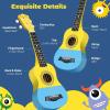 imageCAHAYA 21Inch Cartoonthemed Mahogany Soprano Ukulele Beginner Kit with Gig Bag Colorful Strap and Fretboard StickersPerfect for Kids and Adults Professional Hawaiian Ukulele GiftYellowBlue