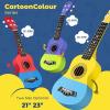 imageCAHAYA 21Inch Cartoonthemed Mahogany Soprano Ukulele Beginner Kit with Gig Bag Colorful Strap and Fretboard StickersPerfect for Kids and Adults Professional Hawaiian Ukulele GiftYellowBlue