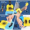 imageCAHAYA 21Inch Cartoonthemed Mahogany Soprano Ukulele Beginner Kit with Gig Bag Colorful Strap and Fretboard StickersPerfect for Kids and Adults Professional Hawaiian Ukulele GiftYellowBlue