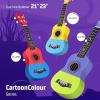 imageCAHAYA 21Inch Cartoonthemed Mahogany Soprano Ukulele Beginner Kit with Gig Bag Colorful Strap and Fretboard StickersPerfect for Kids and Adults Professional Hawaiian Ukulele GiftPurpleGreen