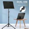 imageCAHAYA 6 IN 1 Sheet Music Stand with Stand Light Desktop Book Stand with Carrying Bag Sheet Music Folder ampamp Clip Metal Portable Solid Back for Guitar Ukulele Violin Players