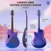 imageCAHAYA Acoustic Electric Guitar Kit  41 Carbon Fiber Adult Beginner Set with Bag and Strap BuiltIn Pickup Rich Resonance ampamp Warm Tone for Performance Ready Pearl BluePurple FinishBlue