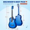 imageCAHAYA Acoustic Guitar For Beginner 38 Inch Cutaway All Wood Guitar Starter Kit for Kids Teenager Adults with Guitar bag Brass strings Capo String Pick Scale Stickers and Cloth CY0354blue