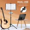 imageCAHAYA Dual Use Sheet Music Stand with Clampon Tray ampamp Desktop Book Stand with Carrying Bag Sheet Music Folder Music Stand with Shelf and Clip for Guitar Ukulele Violin Players CY0194CY0320