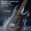 imageCAHAYA Electric Guitar Set for Beginner 39in Solid Body Electric Guitars with HSS Pickups Stratocaster Beginner Guitar Kit with Amplifier Gig Bag Strings Strap Picks CJS200 Black