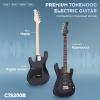 imageCAHAYA Electric Guitar Set for Beginner 39in Solid Body Electric Guitars with HSS Pickups Stratocaster Beginner Guitar Kit with Amplifier Gig Bag Strings Strap Picks CJS200 Black