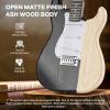 imageCAHAYA Electric Guitar for Beginner 39 Solid Body Electric Guitars with SSS Pickups Beginner Guitar Kit with Gig Bag Audio Cable CST90 Matte Finish Black