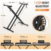imageCAHAYA Keyboard Stand and Bench Set 1339 Inch Wide Adjustable Height Heavy Duty Portable Piano Stand and Bench with Locking Straps DoubleX 7Level Adjustable for 61 76 88 Key Keyboards