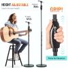 imageCAHAYA Mic Stand Floor Detachable  Microphone Stand Heavy Duty with Weighted Round Base Phone Holder and 2 Mic Clips Portable Mic Stands Height Adjustable 50quot to 64quot for Singing Performance StagePresstype