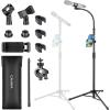 imageCAHAYA Mic Stand Tripod Boom Arm Floor Microphone Stand Height Adjustable with Carrying Bag and 2 Mic Clips 38quot to 58quot Adapter for Singing Performance PodcastBlack