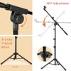 imageCAHAYA Mic Stand Tripod Boom Arm Floor Microphone Stand Height Adjustable with Carrying Bag and 2 Mic Clips 38quot to 58quot Adapter for Singing Performance PodcastBlack