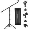 imageCAHAYA Mic Stand Tripod Boom Arm Floor Microphone Stand Height Adjustable with Carrying Bag and 2 Mic Clips 38quot to 58quot Adapter for Singing Performance PodcastBlack
