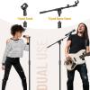 imageCAHAYA Mic Stand Tripod Boom Arm Floor Microphone Stand Height Adjustable with Carrying Bag and 2 Mic Clips 38quot to 58quot Adapter for Singing Performance PodcastBlack