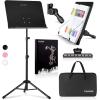 imageCAHAYA Music Stand for Sheet Music  Dualuse Converts to Desktop Stand Portableampamp Foldable 31457in Height Adjustable Sturdy Tray Holds Thick Books or Tablets 5 in 1 Package with Carrying Bag Sheet Music FolderBlack