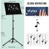 imageCAHAYA Music Stand for Sheet Music Dualuse Sheet Music Stand Floor Music Book Stand Portable Height Adjustable from 31457in with Tabletop Support Carrying Bag and Clip Unique Quaver DesignQuaver Design