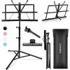 imageCAHAYA Portable Sheet Music Stand Dual Use Desktop Book Holder Folding Lightweight Extra Stable Reinforced with Carrying Bag and Clip for Students Musicians Height Adjustable up to 543quot CMS0204Black