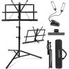 imageCAHAYA Portable Sheet Music Stand Dual Use Desktop Book Holder Folding Lightweight Extra Stable Reinforced with Carrying Bag and Clip for Students Musicians Height Adjustable up to 543quot CMS0204Black