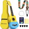imageCAHAYA 21Inch Cartoonthemed Mahogany Soprano Ukulele Beginner Kit with Gig Bag Colorful Strap and Fretboard StickersPerfect for Kids and Adults Professional Hawaiian Ukulele GiftYellowBlue