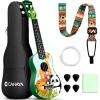 imageCAHAYA 21Inch Cartoonthemed Mahogany Soprano Ukulele Beginner Kit with Gig Bag Colorful Strap and Fretboard StickersPerfect for Kids and Adults Professional Hawaiian Ukulele GiftZoo