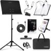 imageCAHAYA 6 IN 1 Sheet Music Stand with Stand Light Desktop Book Stand with Carrying Bag Sheet Music Folder ampamp Clip Metal Portable Solid Back for Guitar Ukulele Violin Players