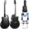 imageCAHAYA Acoustic Electric Guitar Kit  41 Carbon Fiber Adult Beginner Set with Bag and Strap BuiltIn Pickup Rich Resonance ampamp Warm Tone for Performance Ready Pearl BluePurple FinishBlack
