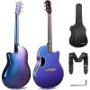 imageCAHAYA Acoustic Electric Guitar Kit  41 Carbon Fiber Adult Beginner Set with Bag and Strap BuiltIn Pickup Rich Resonance ampamp Warm Tone for Performance Ready Pearl BluePurple FinishBlue