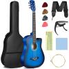 imageCAHAYA Acoustic Guitar For Beginner 38 Inch Cutaway All Wood Guitar Starter Kit for Kids Teenager Adults with Guitar bag Brass strings Capo String Pick Scale Stickers and Cloth CY0354blue