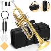 imageCAHAYA Bb Trumpet Instrument Trompeta Student Trumpet with Hard Case 7C Mouthpiece Gloves Standard Trumpets for Beginners or Advanced Students BlackGold