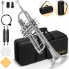 imageCAHAYA Bb Trumpet Instrument Trompeta Student Trumpet with Hard Case 7C Mouthpiece Gloves Standard Trumpets for Beginners or Advanced Students BlackSilver