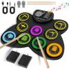 imageCAHAYA Electronic Drum Pad Set Foldable 9Pad Practice Electronic Drum Pad Set with Integrated Speaker Foot Pedals and Drumsticks Ideal Gift