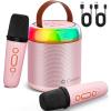imageCAHAYA Karaoke Machine for Kids Gifts Mini Bluetooth Machine with 2 Wireless Microphones Portable Karaoke Speaker with LED Lights for Kids 3 4 5 6 7 8 9 10 11 12 Years Old Singing Pink CY003691