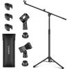 imageCAHAYA Mic Stand Tripod Boom Arm Floor Microphone Stand Height Adjustable with Carrying Bag and 2 Mic Clips 38quot to 58quot Adapter for Singing Performance PodcastBlack