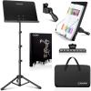 imageCAHAYA Music Stand for Sheet Music  Dualuse Converts to Desktop Stand Portableampamp Foldable 31457in Height Adjustable Sturdy Tray Holds Thick Books or Tablets 5 in 1 Package with Carrying Bag Sheet Music FolderBlack