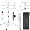 imageCAHAYA Portable Sheet Music Stand Dual Use Desktop Book Holder Folding Lightweight Extra Stable Reinforced with Carrying Bag and Clip for Students Musicians Height Adjustable up to 543quot CMS0204White