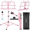 imageCAHAYA Portable Sheet Music Stand Dual Use Desktop Book Holder Folding Lightweight Extra Stable Reinforced with Carrying Bag and Clip for Students Musicians Height Adjustable up to 543quot CMS0204Pink
