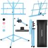 imageCAHAYA Portable Sheet Music Stand Dual Use Desktop Book Holder Folding Lightweight Extra Stable Reinforced with Carrying Bag and Clip for Students Musicians Height Adjustable up to 543quot CMS0204Blue