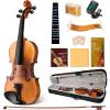 imageCAHAYA Solid Wood Violin Kit  44 Full Size Full Beginner Violin with Hard Case and Wooden Shoulder Rest for Student Adults Kids