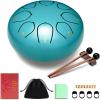 imageCAHAYA Steel Tongue Drum Set 6 Inch 8 Notes Steel Hand Drum with Music Book Drum Mallets Finger Paddles and Carry Bag for Kids Gift Musical Education Meditation Yoga CY0359Lake blue