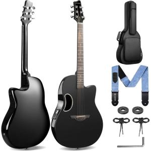 imageCAHAYA Acoustic Electric Guitar Kit  41 Carbon Fiber Adult Beginner Set with Bag and Strap BuiltIn Pickup Rich Resonance ampamp Warm Tone for Performance Ready Pearl BluePurple FinishBlack