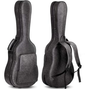 imageCAHAYA Acoustic Guitar Case Waterproof Hardshell 08in Thick Padding Waterproof PU Design Easy Cleaning with 3 Pockets and Storage Box Inside Guitar Hard Case for 40 inch Acoustic GuitarBlack