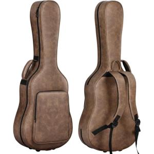 imageCAHAYA Acoustic Guitar Case Waterproof Hardshell 08in Thick Padding Waterproof PU Design Easy Cleaning with 3 Pockets and Storage Box Inside Guitar Hard Case for 40 inch Acoustic GuitarBrown