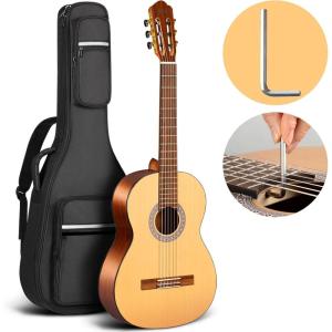 imageCAHAYA Acoustic Guitar For Beginner 38 Inch Cutaway All Wood Guitar Starter Kit for Kids Teenager Adults with Guitar bag Brass strings Capo String Pick Scale Stickers and Cloth CY0354natural