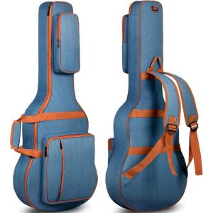 imageCAHAYA Acoustic Guitar Gig Bag 035inch Padded Guitar Bag Soft Denim Guitar Case with Three Large Storage Pockets Guitar Case Cover for 40 41 42 Inch GuitarsBlue