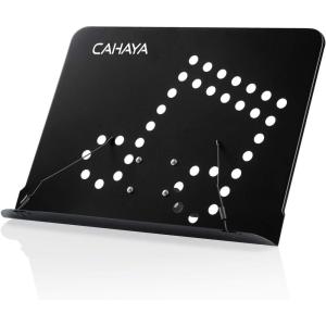 imageCAHAYA Desktop Sheet Music Stand Metal Angle Adjustable Tabletop Book Reading Cookbook Tablet Holder Stand Tray and Page Paper Clip CY0214