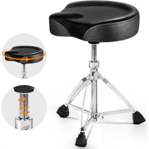 imageCAHAYA Drum Throne Saddle Seat  Drum Stool Height Adjustable Padded Drum Chair with Double Braced AntiSlip Feet for Drummers Adult Kids BlackSaddle