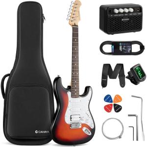 imageCAHAYA Electric Guitar Kit 39in  Full Size Electric Guitar Kit for Beginner Starter Poplar Solid Body with 10W Amplifier Gig Bag Strap Tuner Cable String Picks