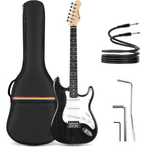 imageCAHAYA Electric Guitar for Beginner 39 Solid Body Electric Guitars with SSS Pickups Beginner Guitar Kit with Gig Bag Audio Cable CST90 Matte Finish Black