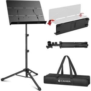 imageCAHAYA Foldable Sheet Music Stand with Trifold Panel Portable Music Stand with Carrying Bag Matte Frosted Metal Material Sturdy Height Adjustable CY0317Standard Max 56